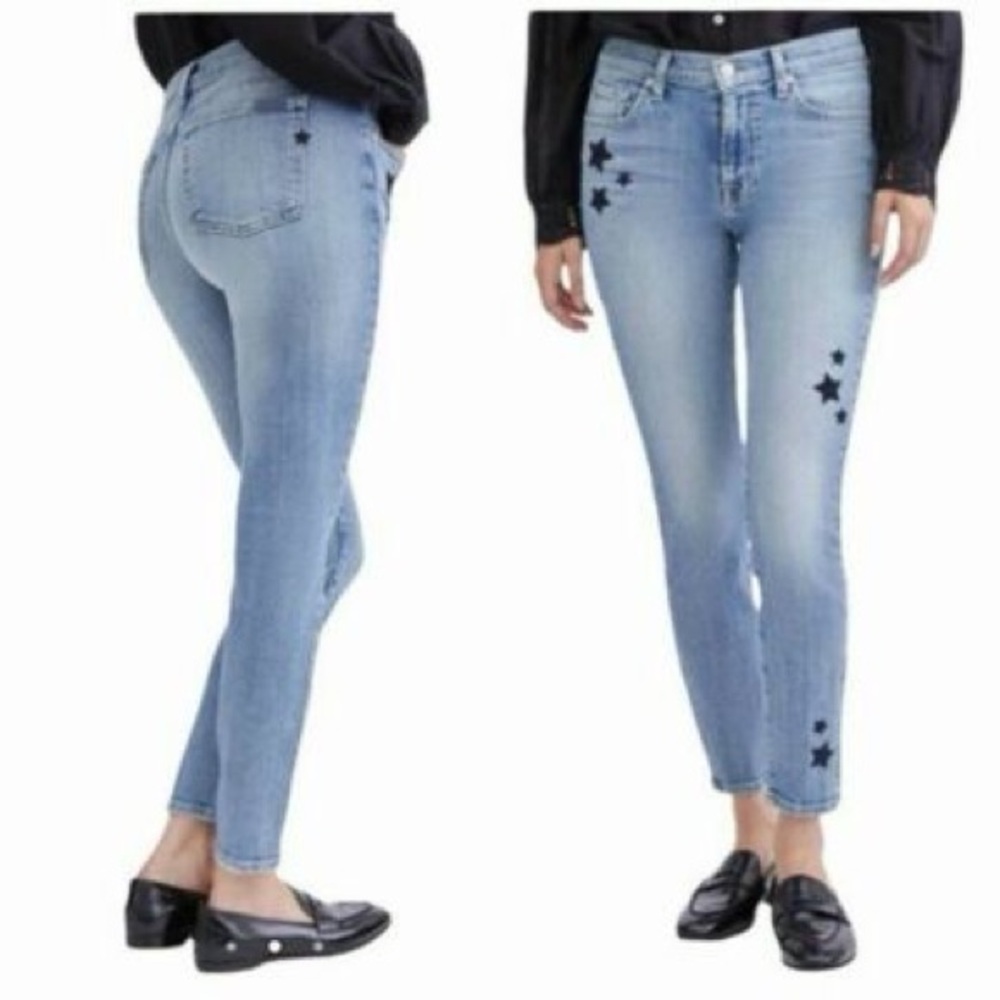 7 For All Mankind Star Embroidered Ankle Skinny Jeans (30)